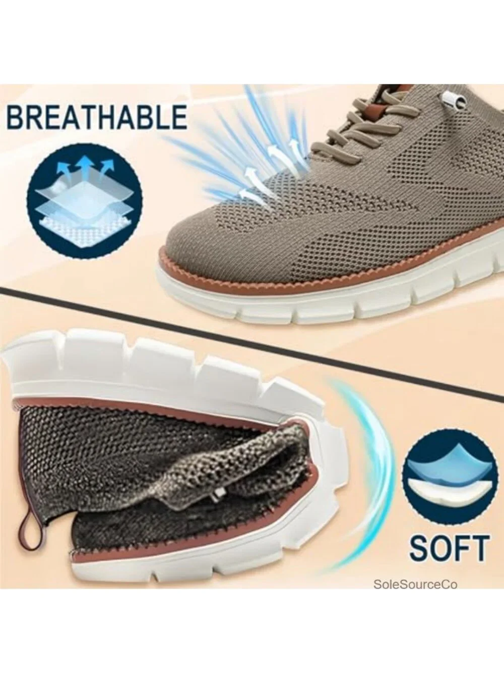 Men's Breathable Knit Oxford Shoes Lightweight Dress Sneakers Casual Lace-Up